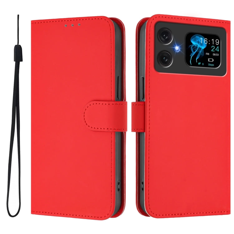 For Cubot A20 Skin Feel Solid Color Leather Phone Case with Lanyard