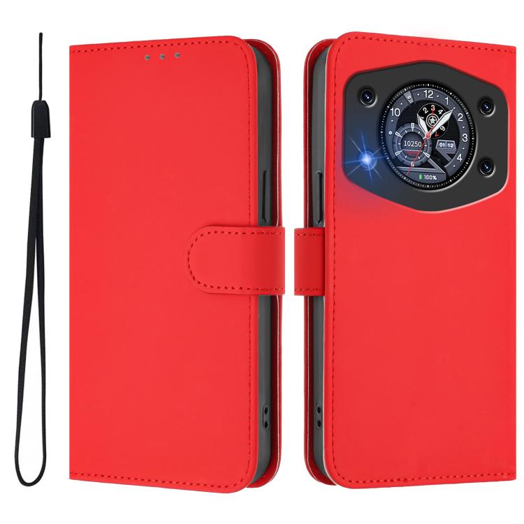 For Cubot A30 Skin Feel Solid Color Leather Phone Case with Lanyard