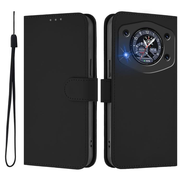 For Cubot A30 Skin Feel Solid Color Leather Phone Case with Lanyard