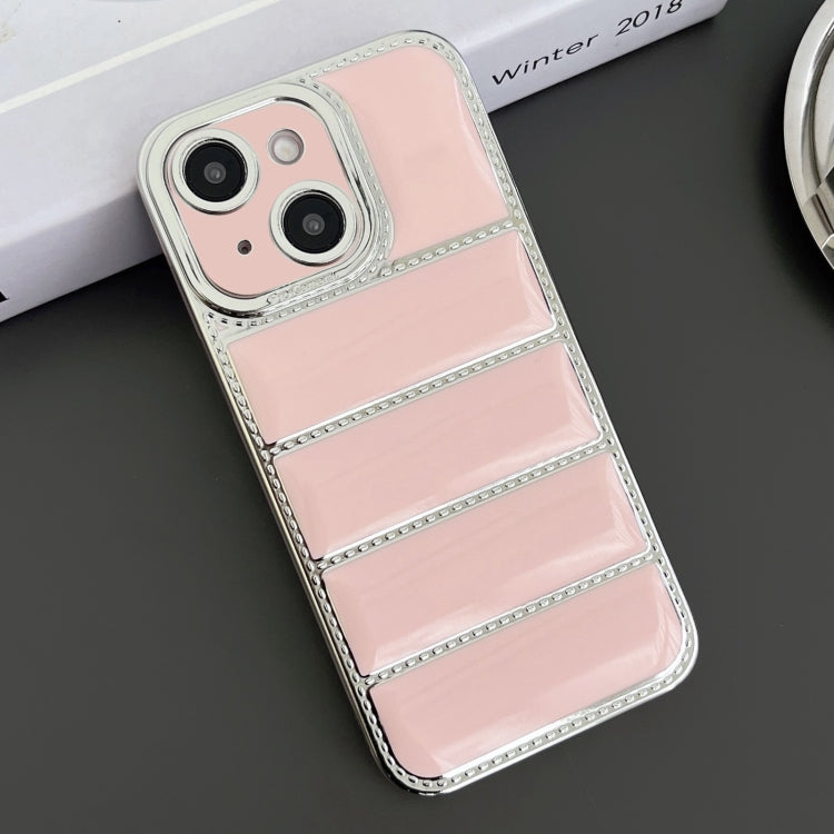 For iPhone 14 Plus Electroplated Silver Edge Eiderdown TPU Phone Case