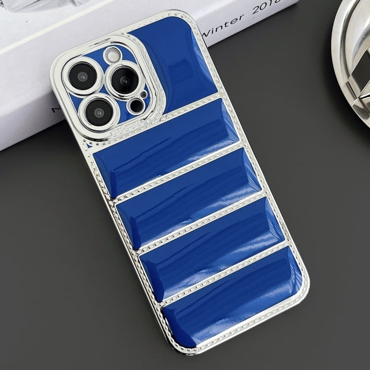 For iPhone 15 Pro Max Electroplated Silver Edge Eiderdown TPU Phone Case