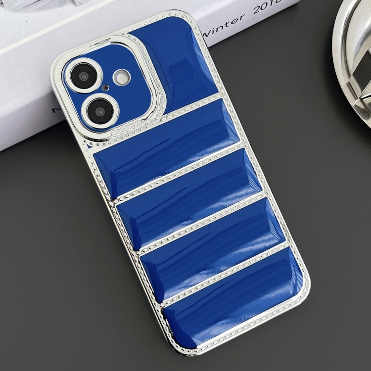 For iPhone 16 Electroplated Silver Edge Eiderdown TPU Phone Case