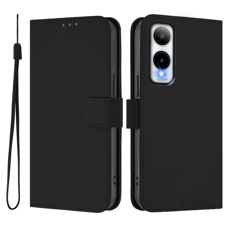 For Cricket Icon 6 Skin Feel Solid Color Leather Phone Case with Lanyard