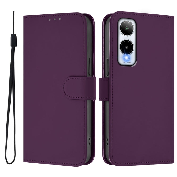 For Cricket Icon 6 Skin Feel Solid Color Leather Phone Case with Lanyard
