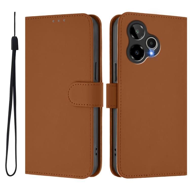 For Cricket Icon Plus 2026 / Icon 7 5G Skin Feel Solid Color Leather Phone Case with Lanyard