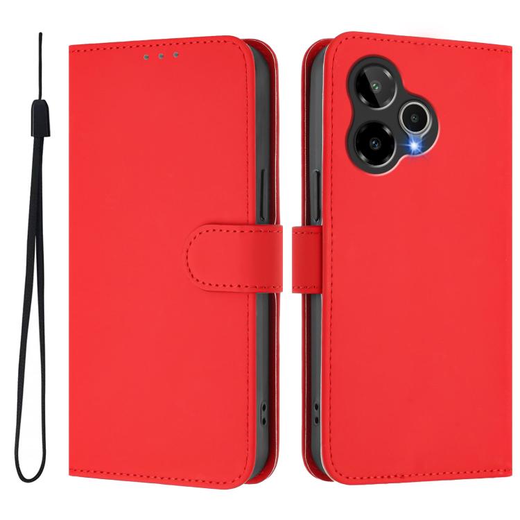 For Cricket Icon Plus 2026 / Icon 7 5G Skin Feel Solid Color Leather Phone Case with Lanyard
