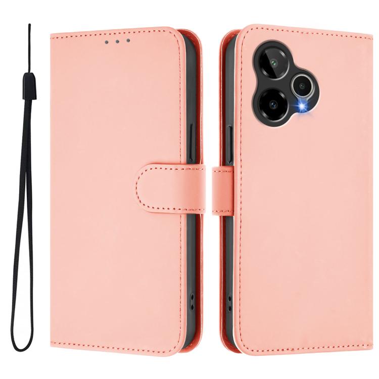 For Cricket Icon Plus 2026 / Icon 7 5G Skin Feel Solid Color Leather Phone Case with Lanyard