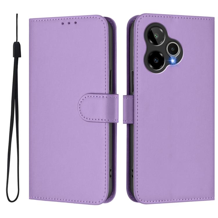 For Cricket Icon Plus 2026 / Icon 7 5G Skin Feel Solid Color Leather Phone Case with Lanyard
