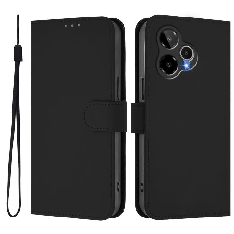 For Cricket Icon Plus 2026 / Icon 7 5G Skin Feel Solid Color Leather Phone Case with Lanyard