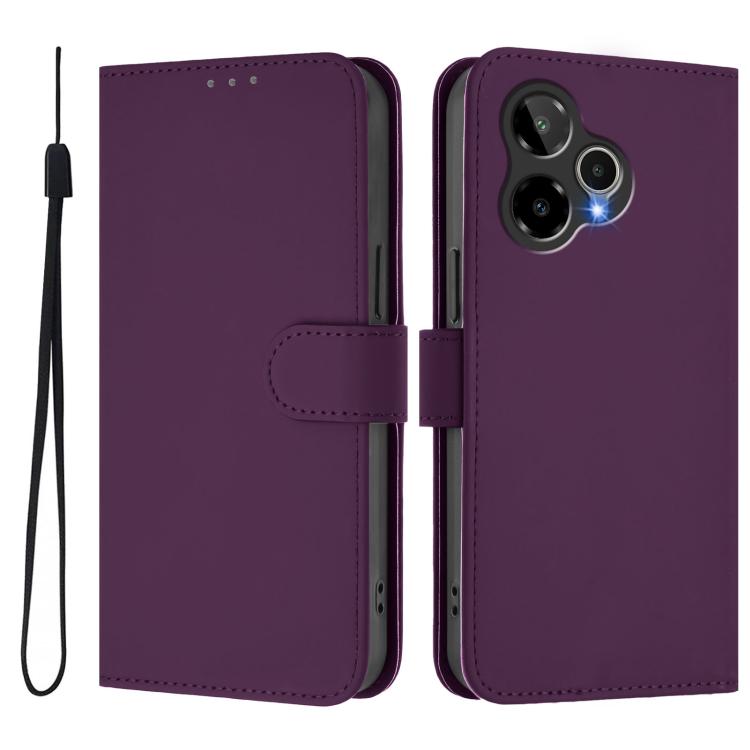 For Cricket Icon Plus 2026 / Icon 7 5G Skin Feel Solid Color Leather Phone Case with Lanyard
