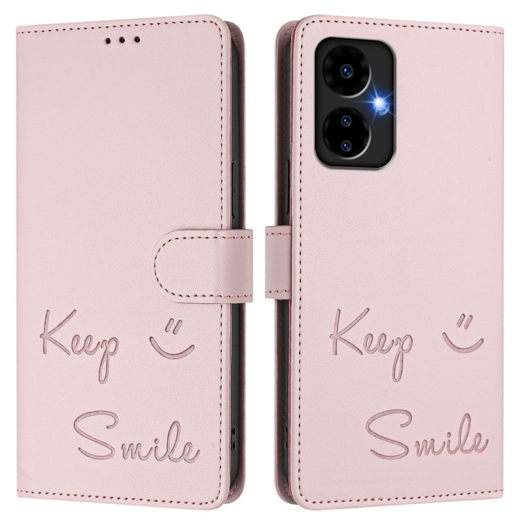 For Boost Mobile Celero 5G 2024 Smile Embossing RFID Leather Phone Case