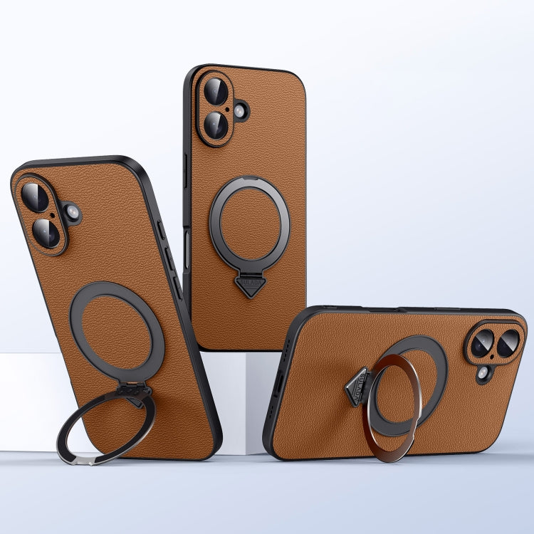 For iPhone 16 SULADA Top Grain Leather MagSafe Magnetic Holder Phone Case