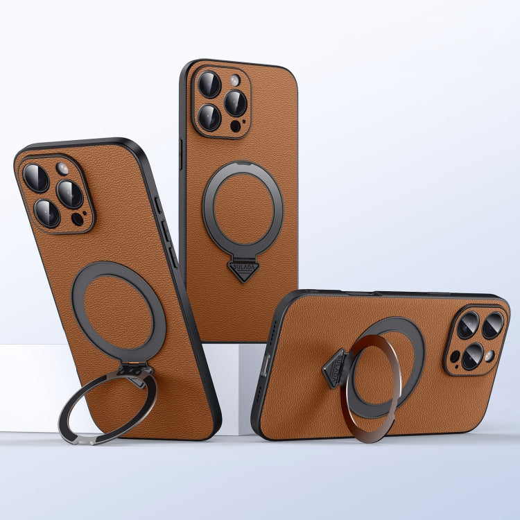 For iPhone 15 Pro SULADA Top Grain Leather MagSafe Magnetic Holder Phone Case