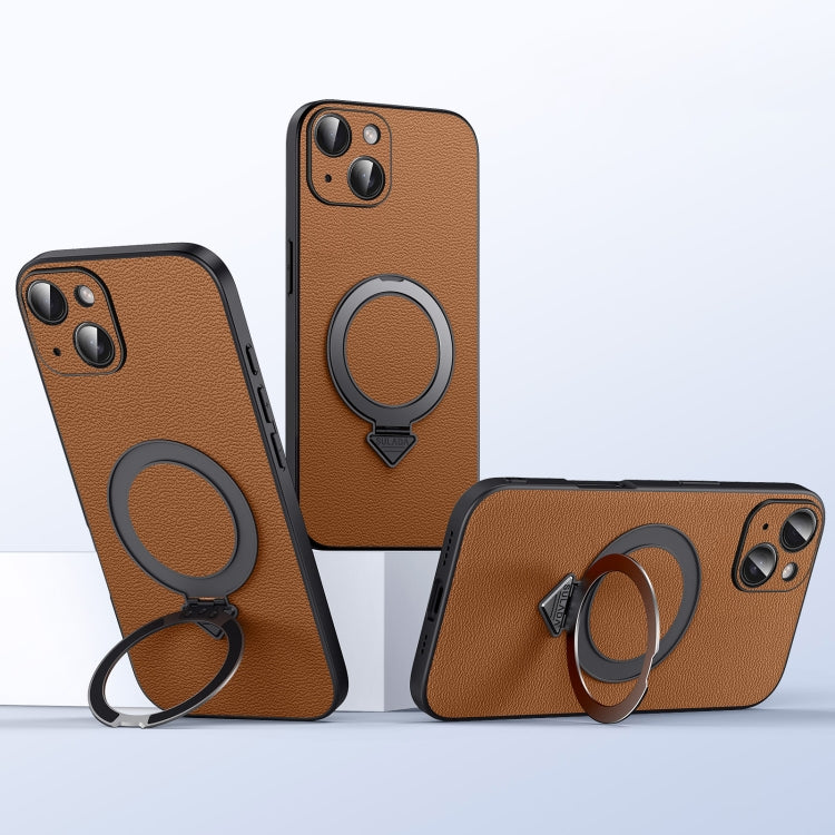 For iPhone 15 Plus SULADA Top Grain Leather MagSafe Magnetic Holder Phone Case