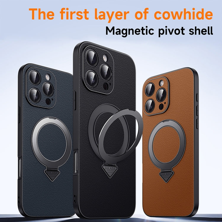 For iPhone 15 SULADA Top Grain Leather MagSafe Magnetic Holder Phone Case