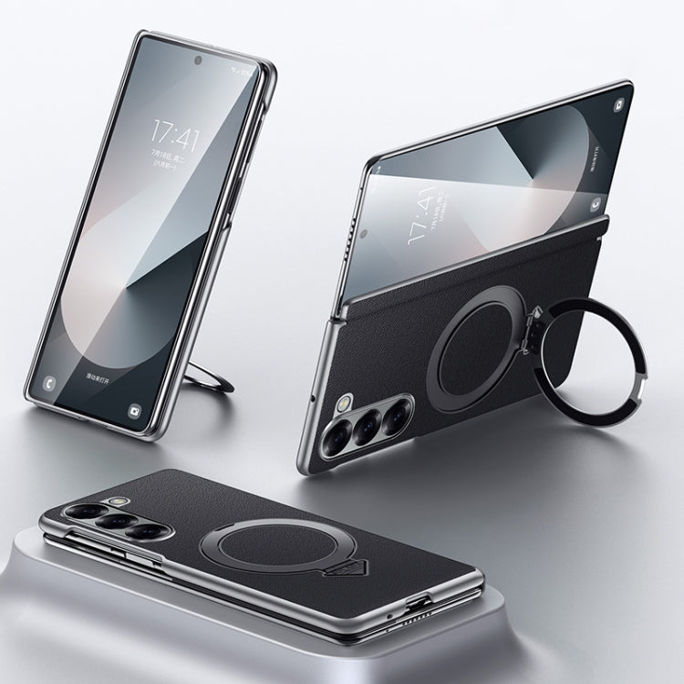 For Samsung Galaxy Z Fold 6 SULADA Top Grain Leather MagSafe Magnetic Holder Phone Case