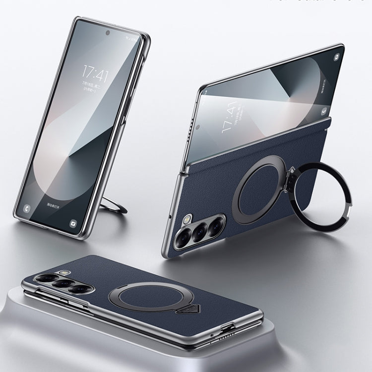 For Samsung Galaxy Z Fold 6 SULADA Top Grain Leather MagSafe Magnetic Holder Phone Case