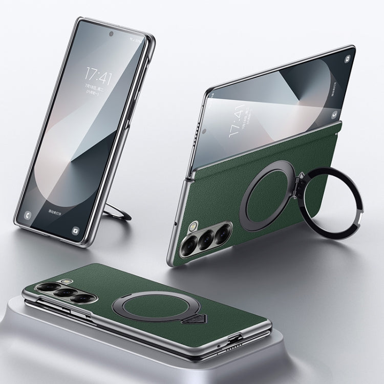 For Samsung Galaxy Z Fold 6 SULADA Top Grain Leather MagSafe Magnetic Holder Phone Case