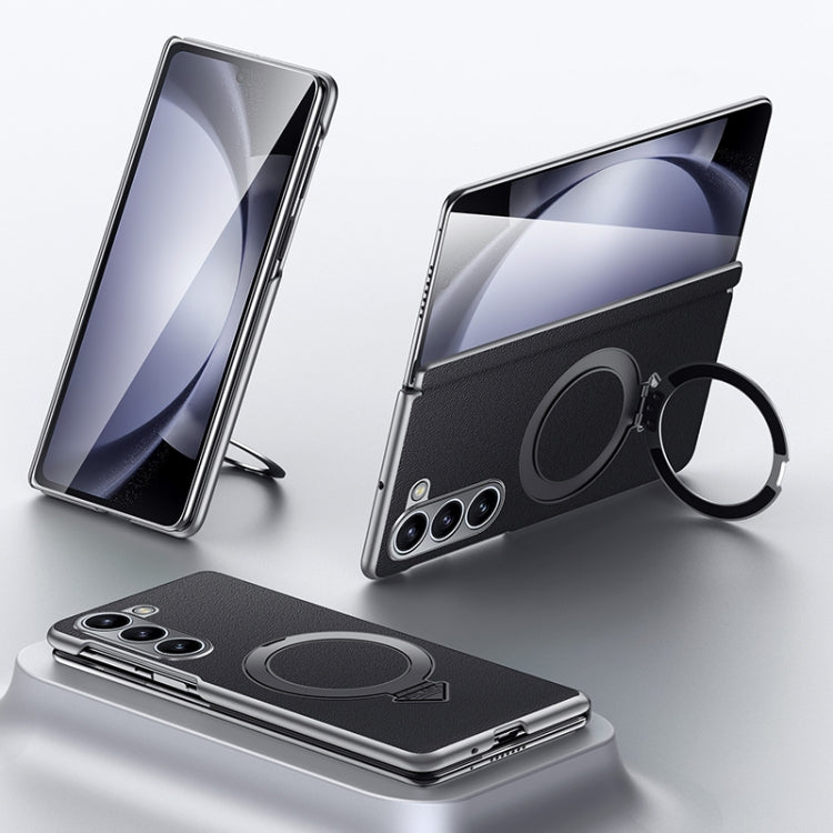 For Samsung Galaxy Z Fold 5 SULADA Top Grain Leather MagSafe Magnetic Holder Phone Case