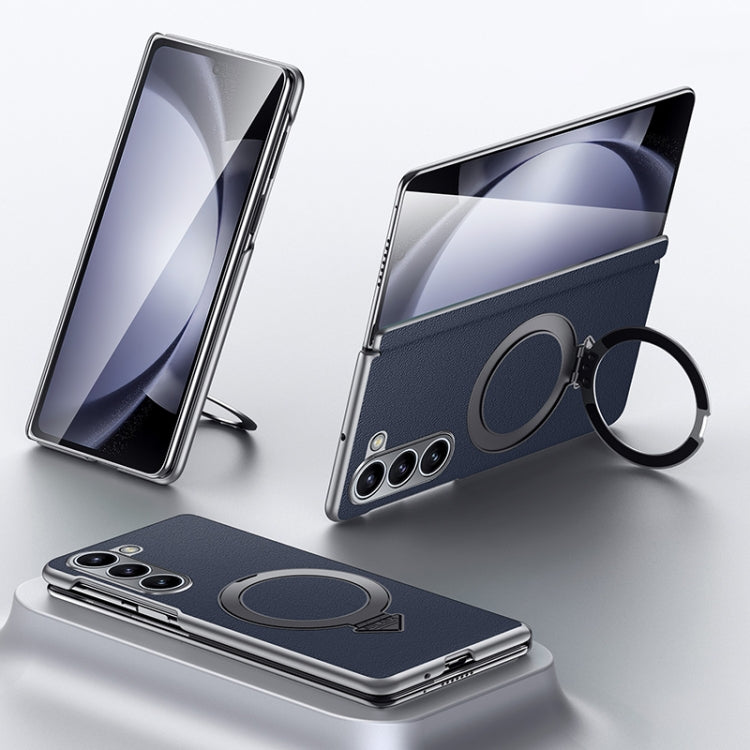 For Samsung Galaxy Z Fold 5 SULADA Top Grain Leather MagSafe Magnetic Holder Phone Case