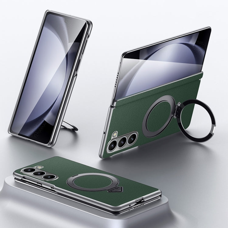 For Samsung Galaxy Z Fold 5 SULADA Top Grain Leather MagSafe Magnetic Holder Phone Case