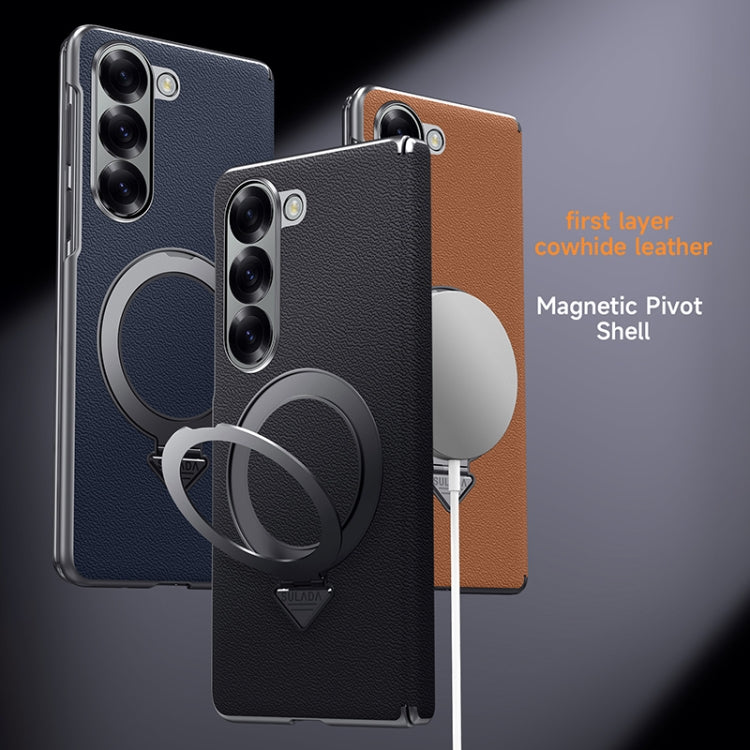For Samsung Galaxy Z Fold 6 SULADA Top Grain Leather MagSafe Magnetic Holder Phone Case