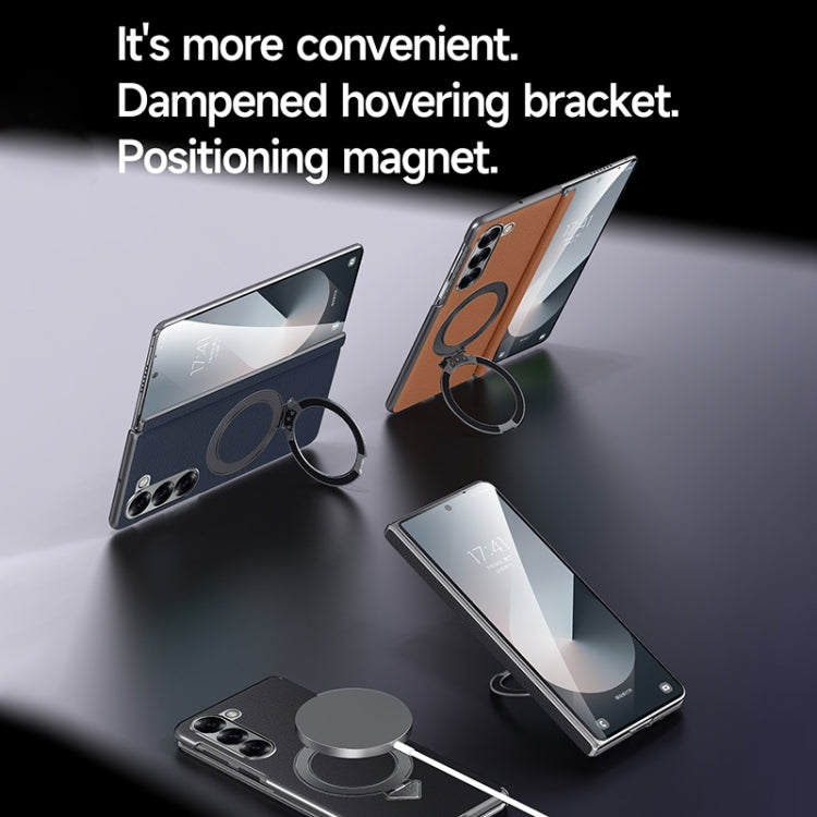For Samsung Galaxy Z Fold 5 SULADA Top Grain Leather MagSafe Magnetic Holder Phone Case