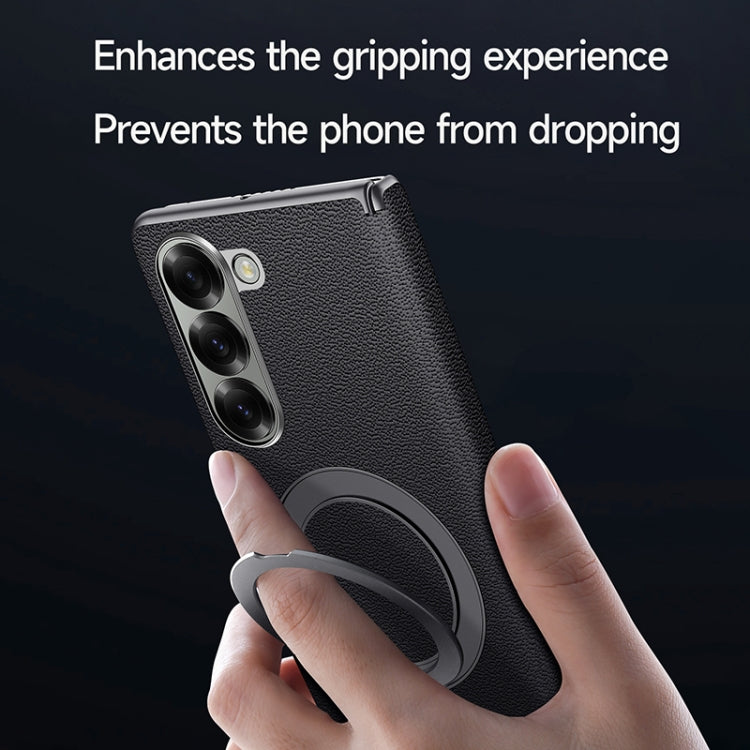 For Samsung Galaxy Z Fold 5 SULADA Top Grain Leather MagSafe Magnetic Holder Phone Case