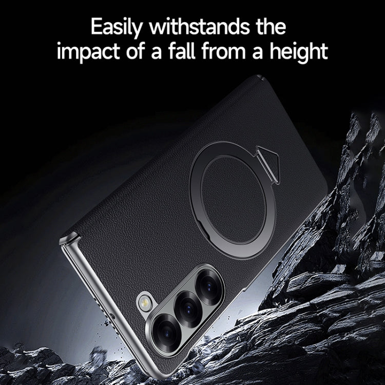 For Samsung Galaxy Z Fold 6 SULADA Top Grain Leather MagSafe Magnetic Holder Phone Case