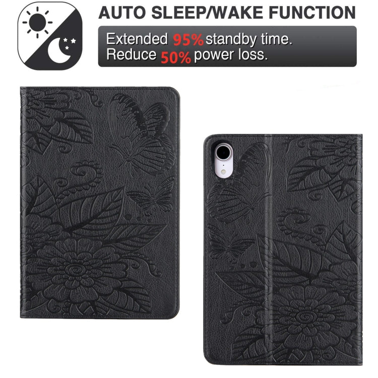 For iPad mini 6 / mini 2024 Butterfly Love Flower Embossed Leather Smart Tablet Case