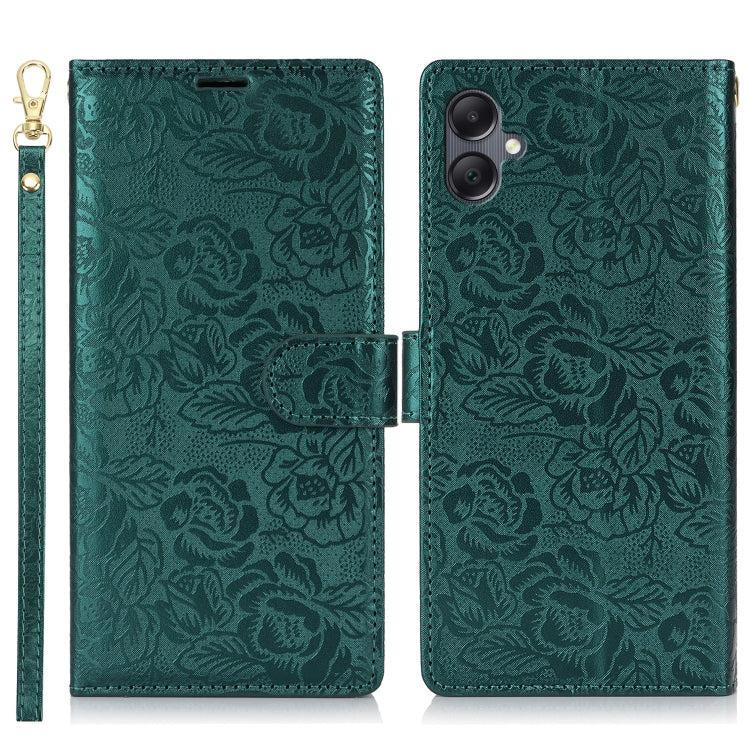 For Samsung Galaxy A05 Peony Flowers Imprint Leather Phone Case