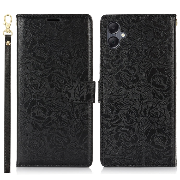 For Samsung Galaxy A05 Peony Flowers Imprint Leather Phone Case