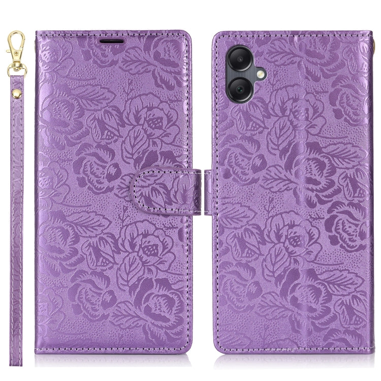 For Samsung Galaxy A05 Peony Flowers Imprint Leather Phone Case