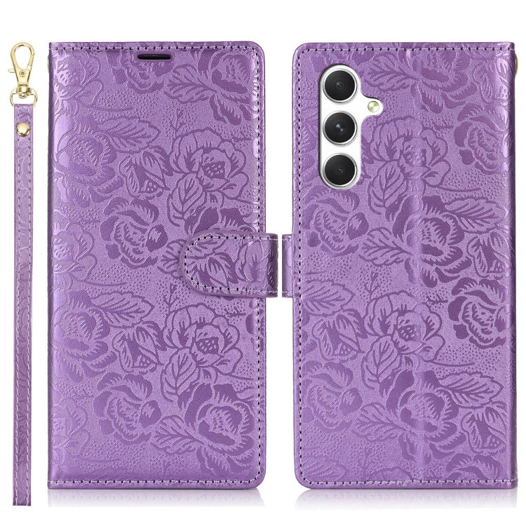 For Samsung Galaxy A25 5G Peony Flowers Imprint Leather Phone Case