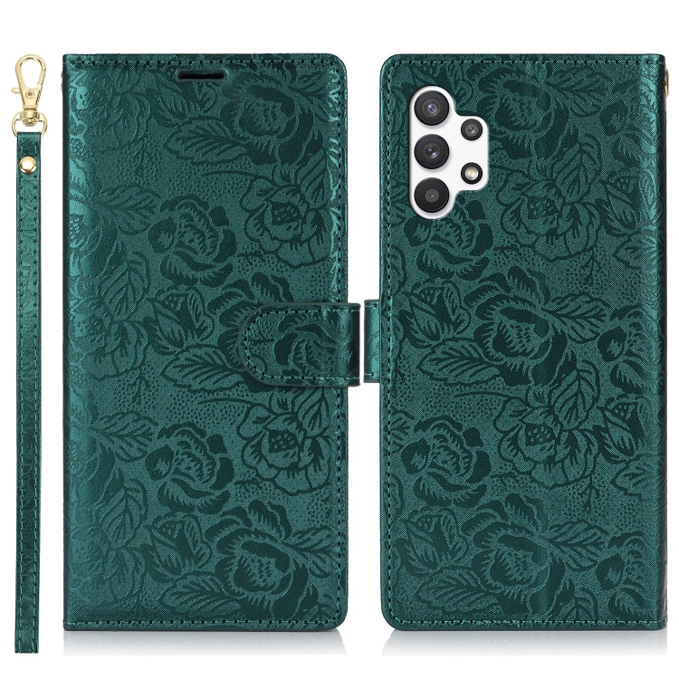 For Samsung Galaxy A32 5G Peony Flowers Imprint Leather Phone Case