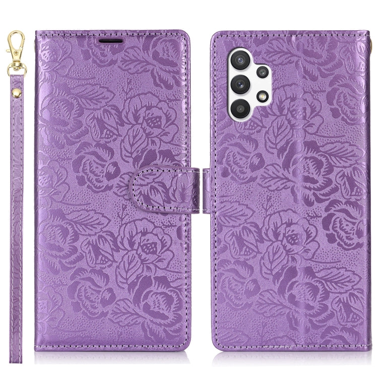 For Samsung Galaxy A32 5G Peony Flowers Imprint Leather Phone Case