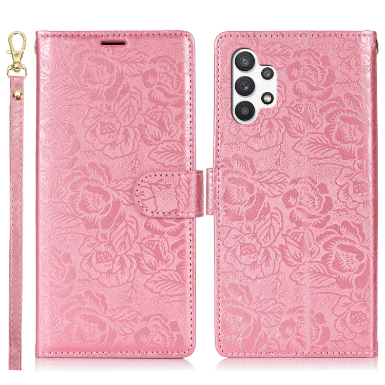 For Samsung Galaxy A32 5G Peony Flowers Imprint Leather Phone Case