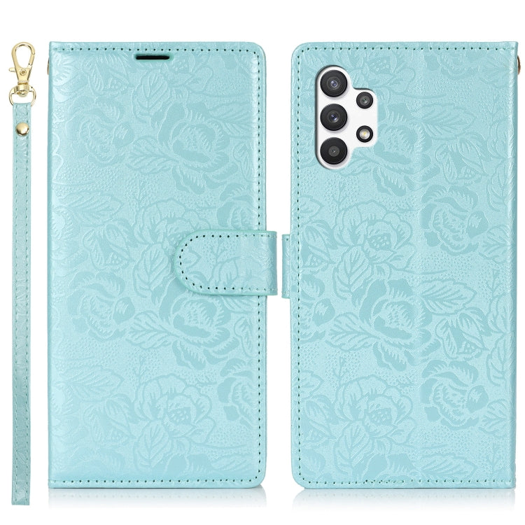 For Samsung Galaxy A32 5G Peony Flowers Imprint Leather Phone Case