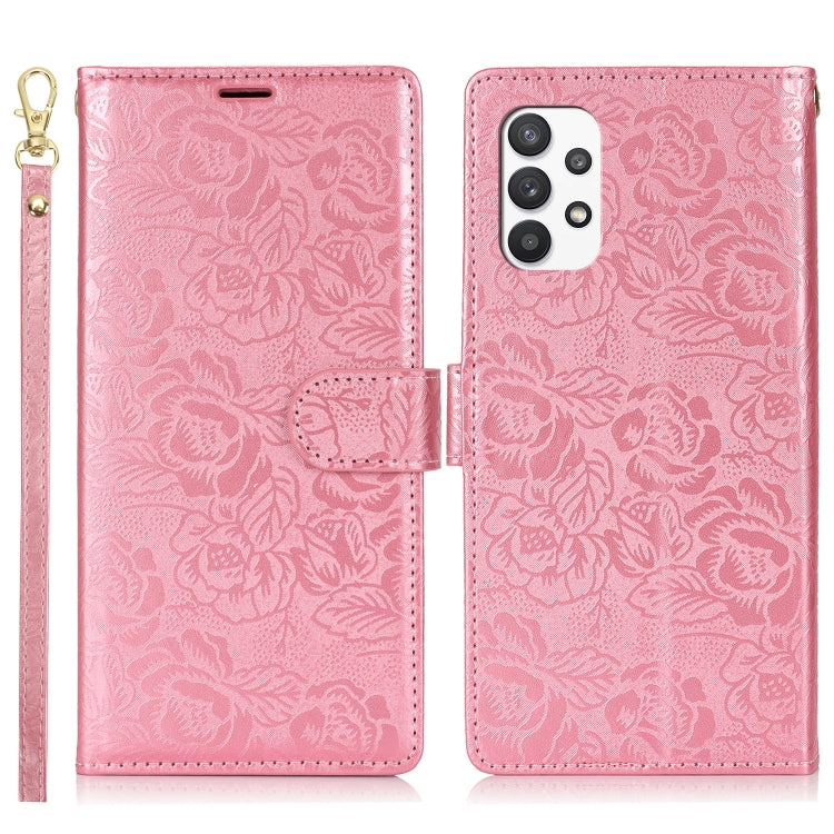 For Samsung Galaxy A23 5G Peony Flowers Imprint Leather Phone Case