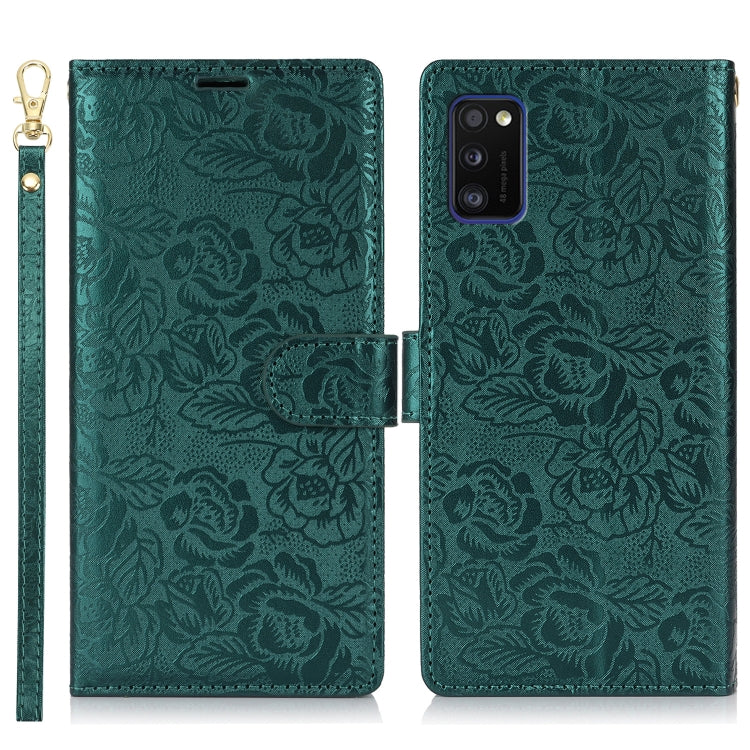 For Samsung Galaxy A41 Peony Flowers Imprint Leather Phone Case