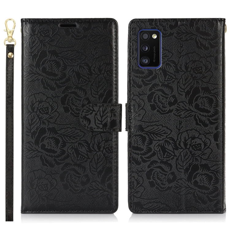 For Samsung Galaxy A41 Peony Flowers Imprint Leather Phone Case