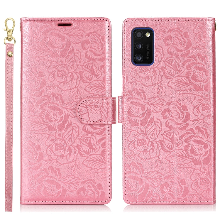 For Samsung Galaxy A41 Peony Flowers Imprint Leather Phone Case