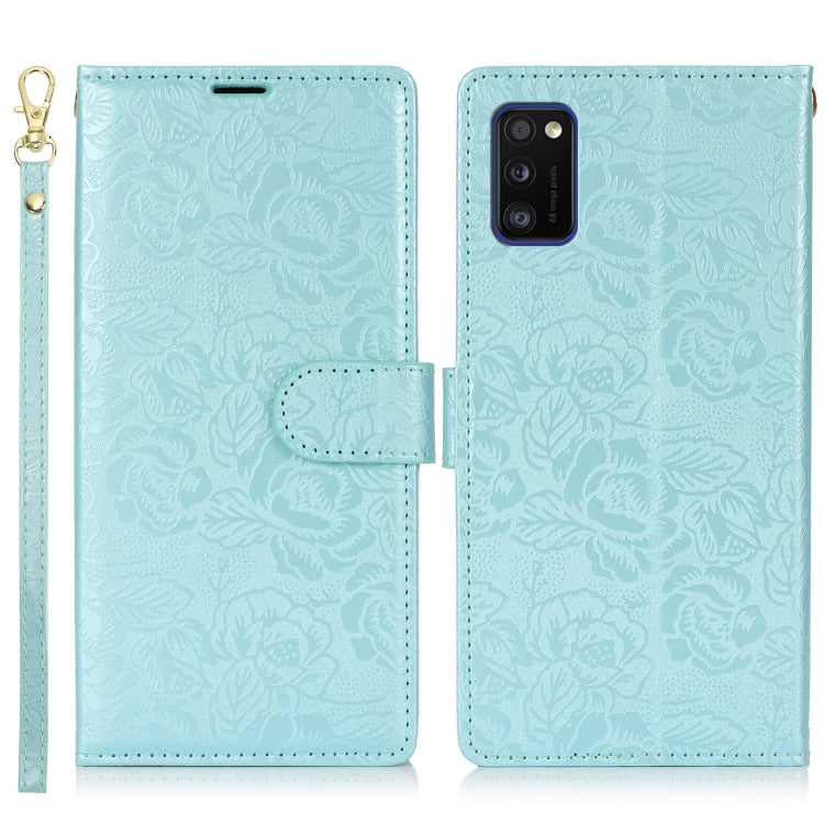 For Samsung Galaxy A41 Peony Flowers Imprint Leather Phone Case