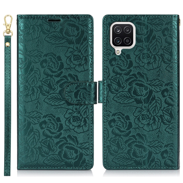 For Samsung Galaxy A42 5G Peony Flowers Imprint Leather Phone Case