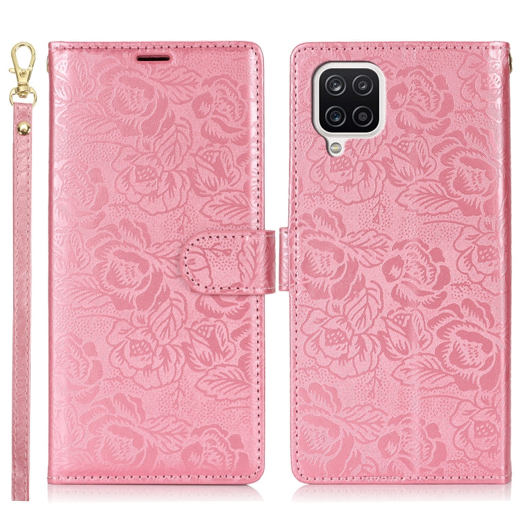 For Samsung Galaxy A42 5G Peony Flowers Imprint Leather Phone Case