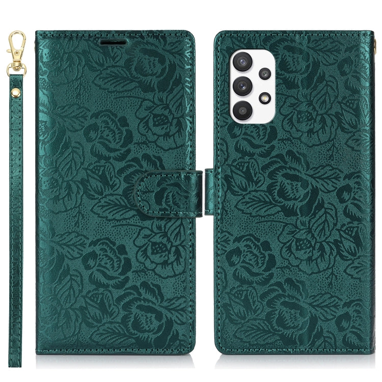 For Samsung Galaxy A32 4G Peony Flowers Imprint Leather Phone Case