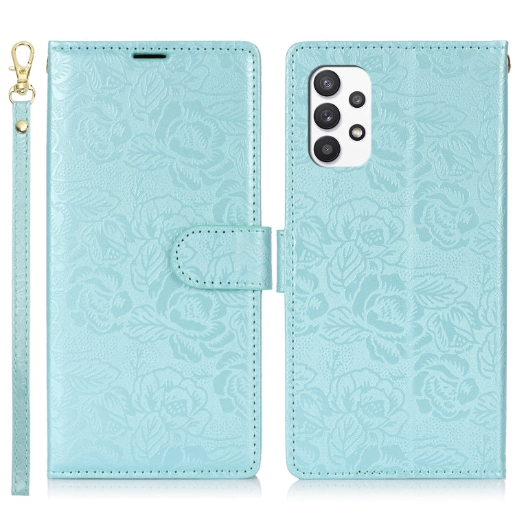 For Samsung Galaxy A32 4G Peony Flowers Imprint Leather Phone Case