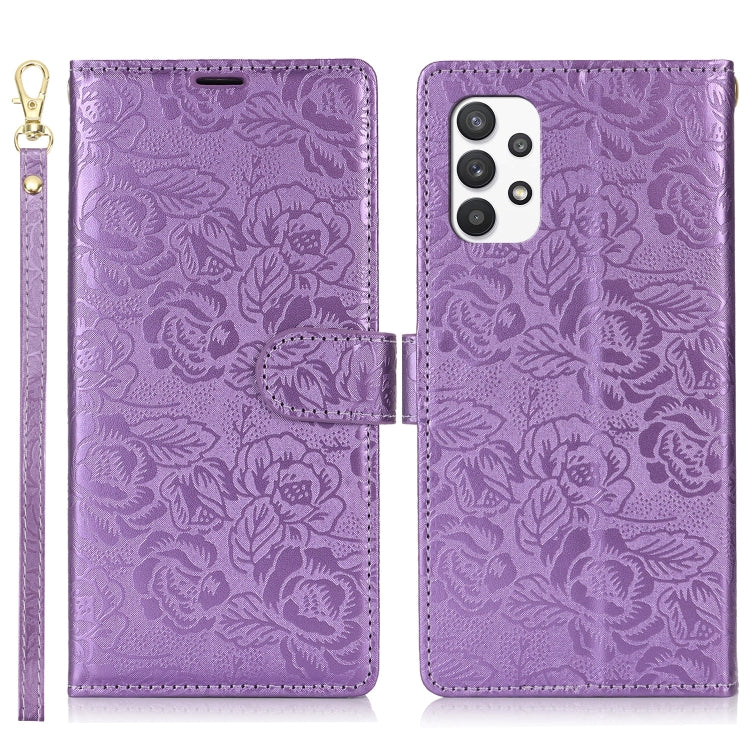 For Samsung Galaxy A53 Peony Flowers Imprint Leather Phone Case