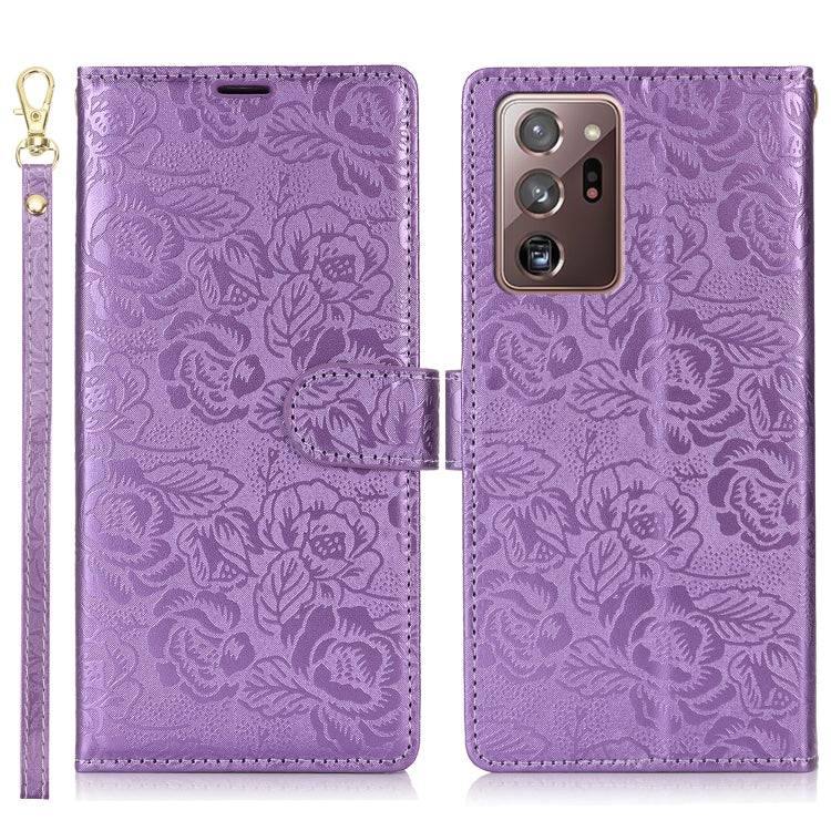 For Samsung Galaxy Note20 Ultra Peony Flowers Imprint Leather Phone Case