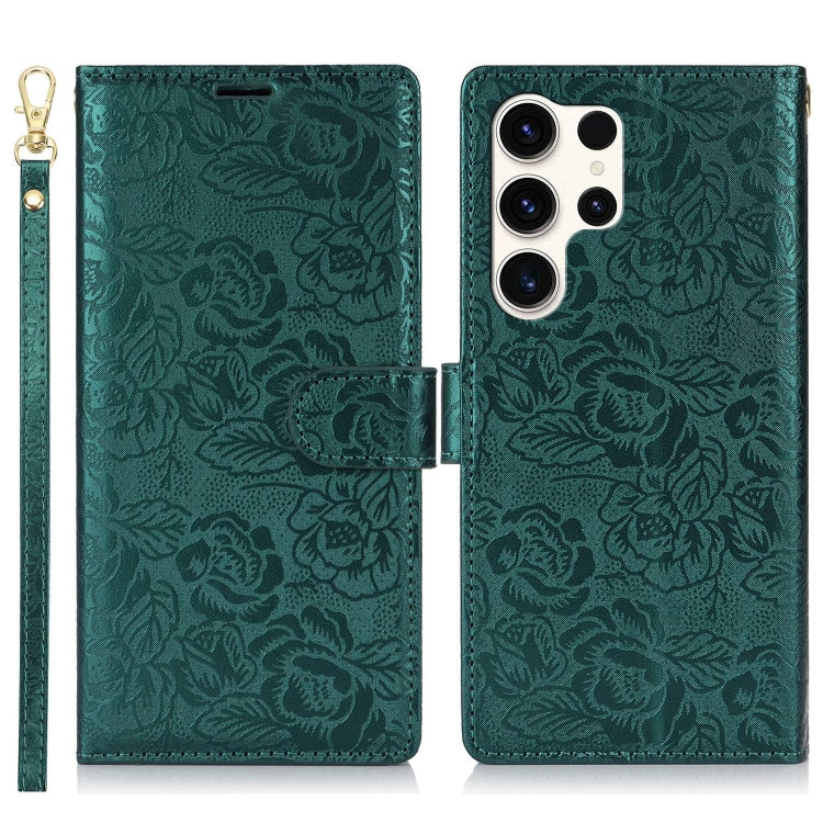 For Samsung Galaxy S25 Ultra 5G Peony Flowers Imprint Leather Phone Case